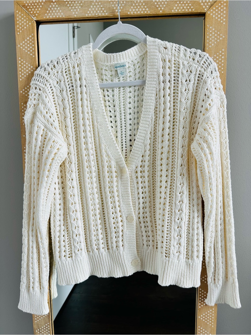 Sundance Cream Crochet-Knit Cotton Cardigan